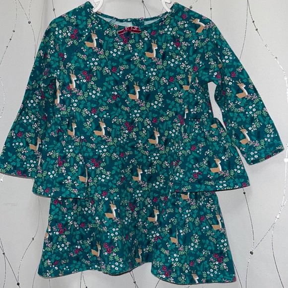 Gymboree Other - EUC Gymboree | long sleeve swing dress, tiered ruffles, forest reindeer print